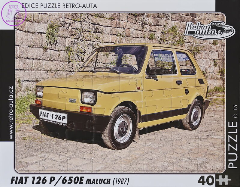 RETRO-AUTA Puzzle č.15 Fiat 126 P,650E maluch (1987) 40 dílků RETRO-AUTA Puzzle č.15 Fiat 126 P,650E maluch (1987) 40 dílků