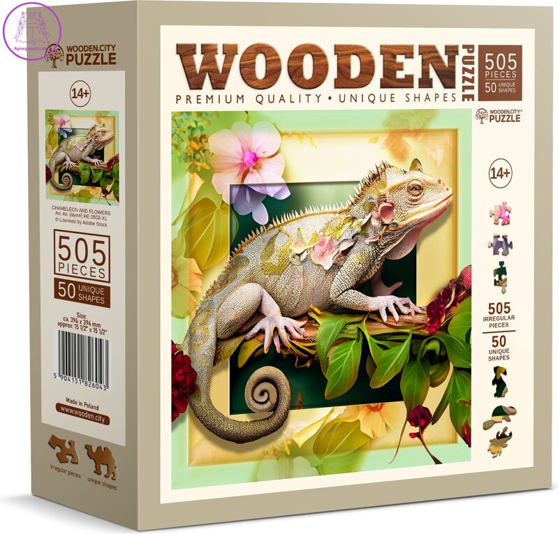 WOODEN CITY Dřevěné puzzle Chameleon a květiny 505 dílků