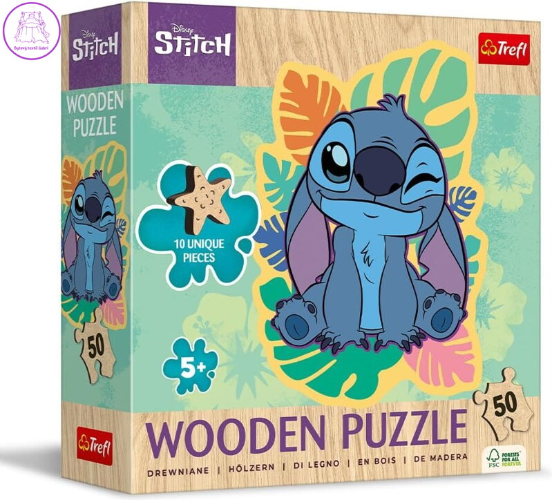 TREFL Dřevěné obrysové puzzle Stitch 50 dílků