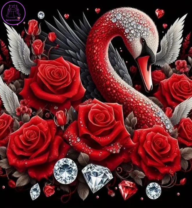 NORIMPEX Diamantové malování Labuť s růžemi a diamanty 30x40cm