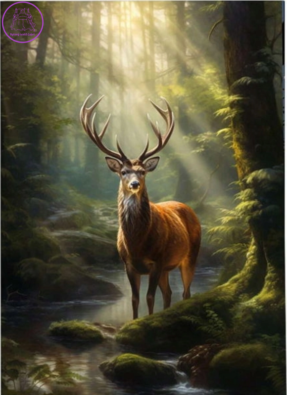 NORIMPEX Diamantové malování Jelen u lesního potoka 30x40cm