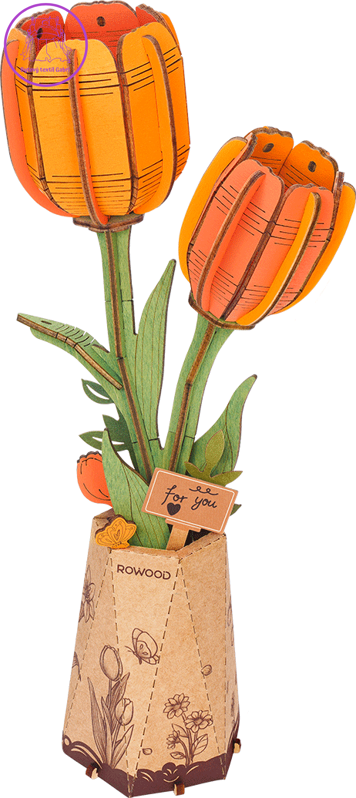 ROBOTIME Rowood 3D dřevěné puzzle Oranžové tulipány 76 dílků