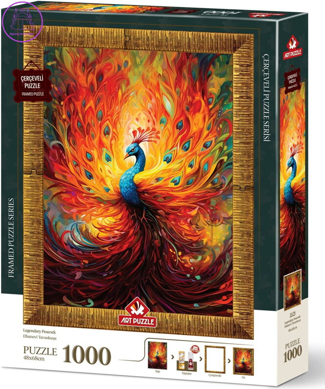 ART PUZZLE Puzzle s rámem a lepidlem 3v1 Barevný páv 1000 dílků