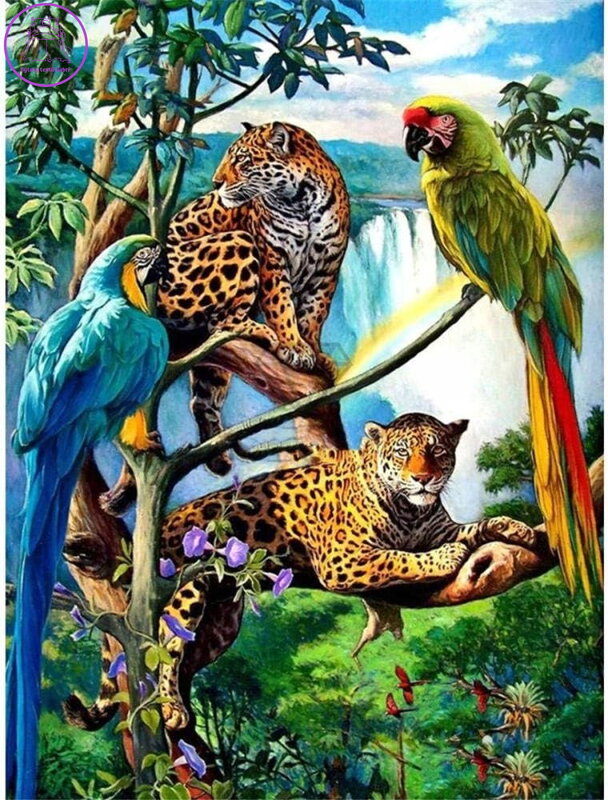 NORIMPEX Diamantové malování Papoušci a leopardi 30x40cm