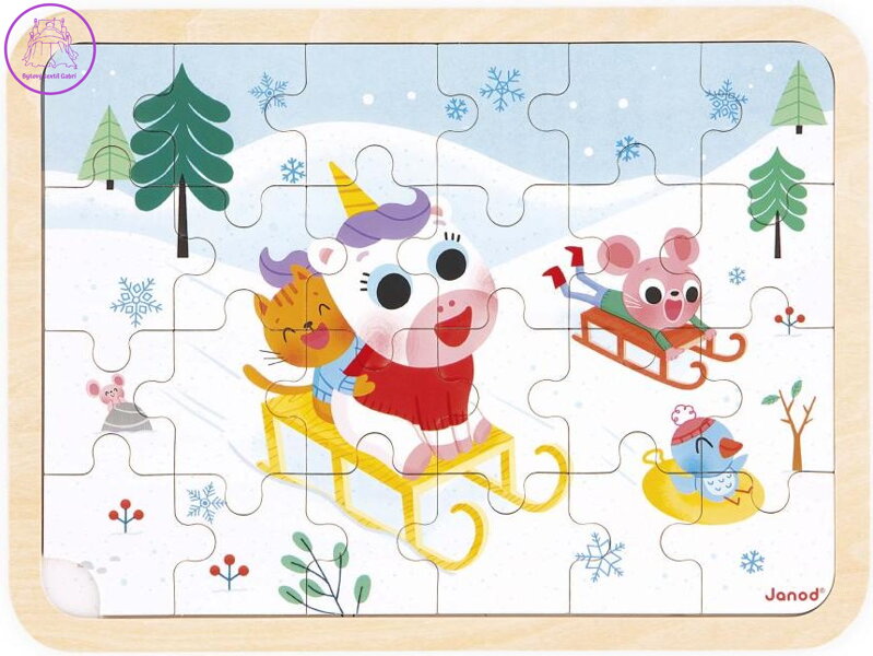 JANOD Dřevěné puzzle s hledáním rozdílů Sáňkování 24 dílků