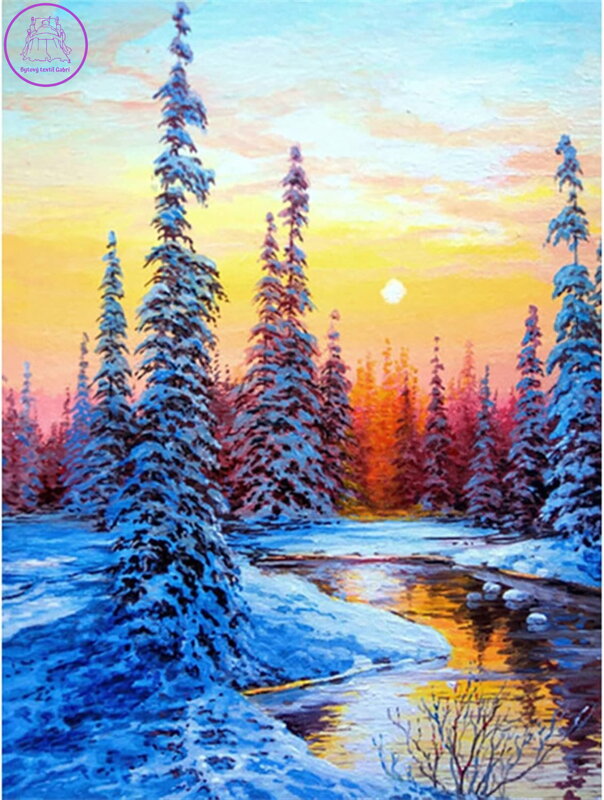 NORIMPEX Diamantové malování Řeka v zimě 30x40cm