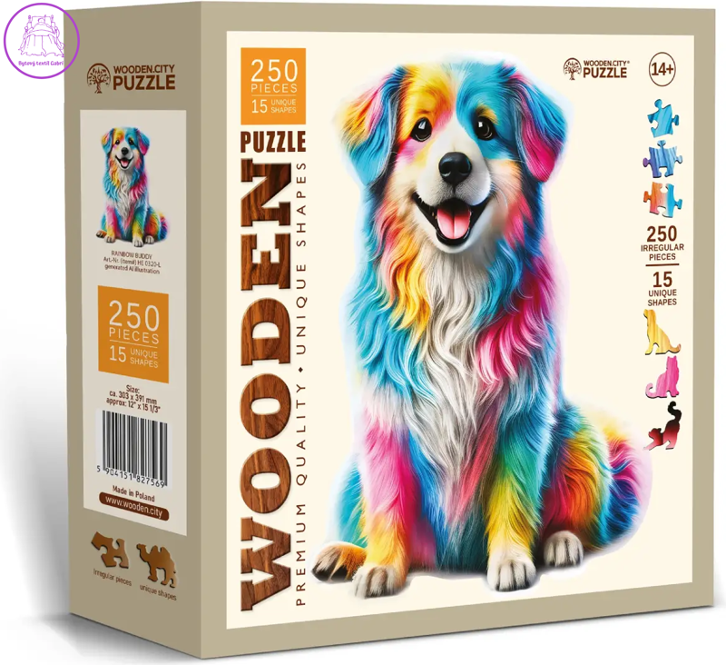WOODEN CITY Dřevěné puzzle Duhový pes 250 dílků