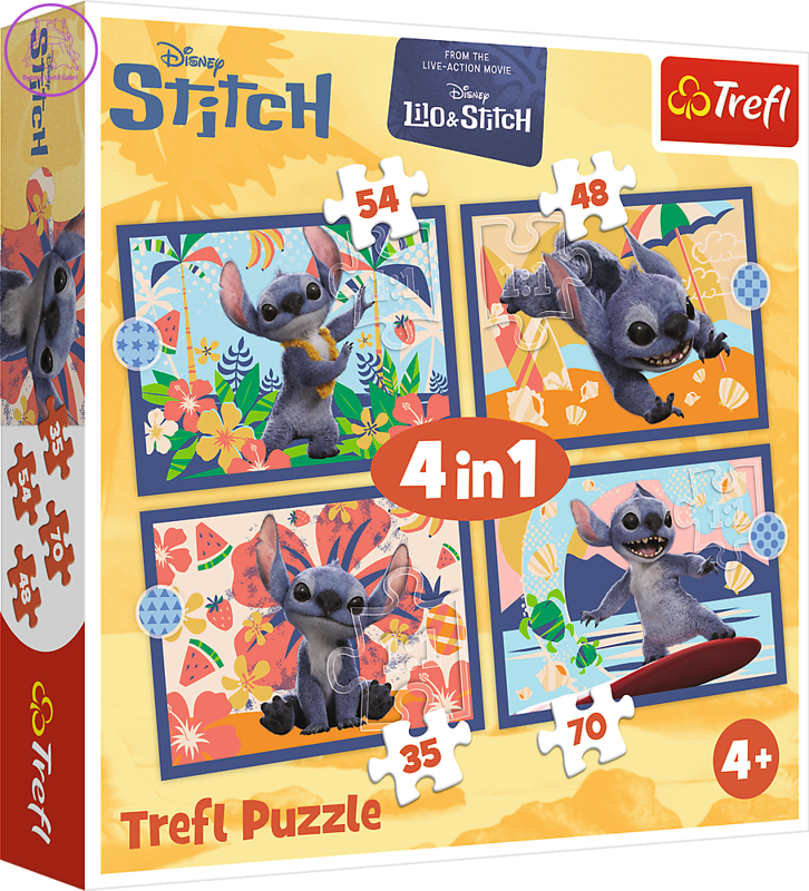 TREFL Puzzle Lilo & Stitch: Prázdniny na Havaji 4v1 (35,48,54,70 dílků)