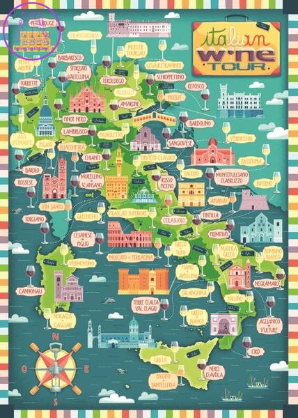 RAVENSBURGER Puzzle Mapa Itálie - Italská vinařská prohlídka 1000 dílků RAVENSBURGER Puzzle Mapa Itálie - Italská vinařská prohlídka 1000 dílků
