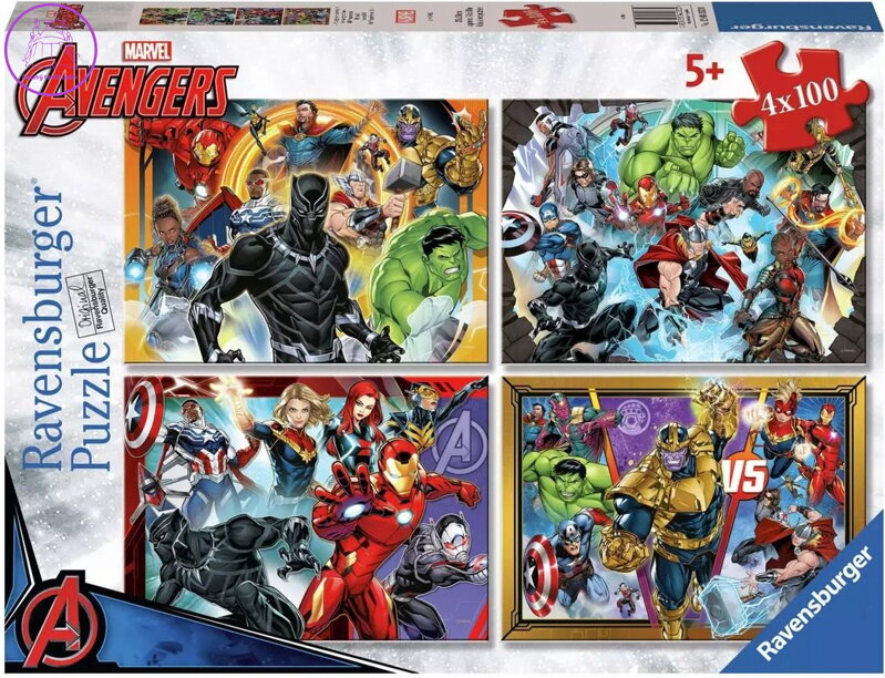RAVENSBURGER Puzzle Marvel: Avengers 4x100 dílků RAVENSBURGER Puzzle Marvel: Avengers 4x100 dílků