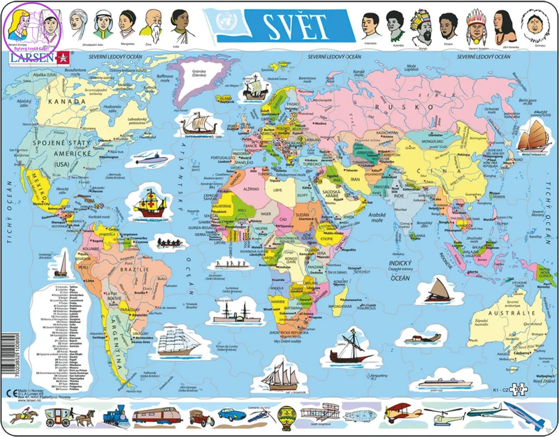 LARSEN Puzzle Svět politická mapa 107 dílků LARSEN Puzzle Svět politická mapa 107 dílků