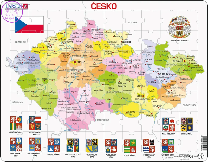 LARSEN Puzzle Česká republika kraje 70 dílků