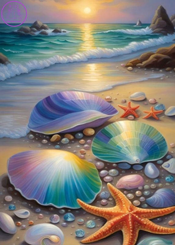 NORIMPEX Diamantové malování Škeble a hvězdice 30x40cm
