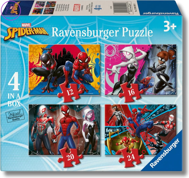 RAVENSBURGER Puzzle Marvel: Spider-Man 4v1 (12,16,20,24 dílků) RAVENSBURGER Puzzle Marvel: Spider-Man 4v1 (12,16,20,24 dílků)