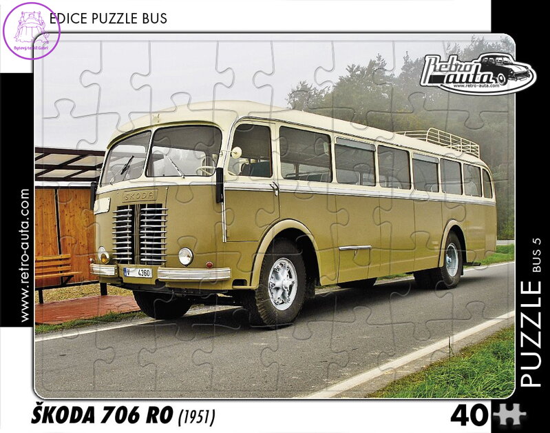 RETRO-AUTA Puzzle BUS č.05 Škoda 706 RO (1951) 40 dílků RETRO-AUTA Puzzle BUS č.05 Škoda 706 RO (1951) 40 dílků