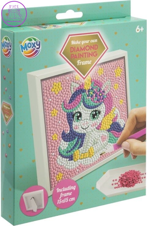 MOXY Diamantové malování na rámu Jednorožec 15x15cm