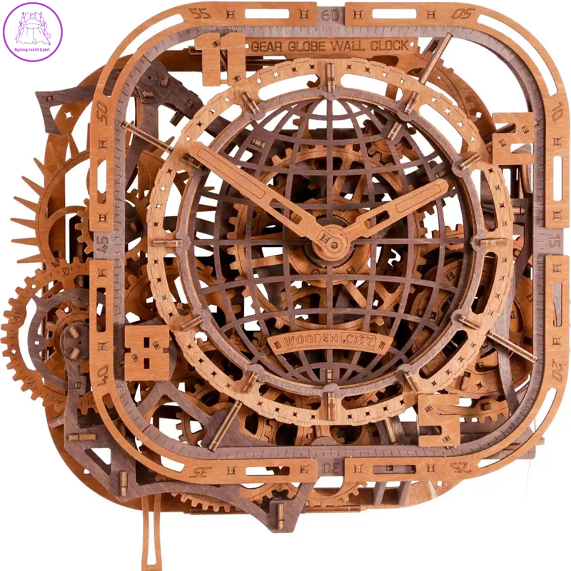 WOODEN CITY 3D puzzle Gear Globe nástěnné hodiny 416 dílků