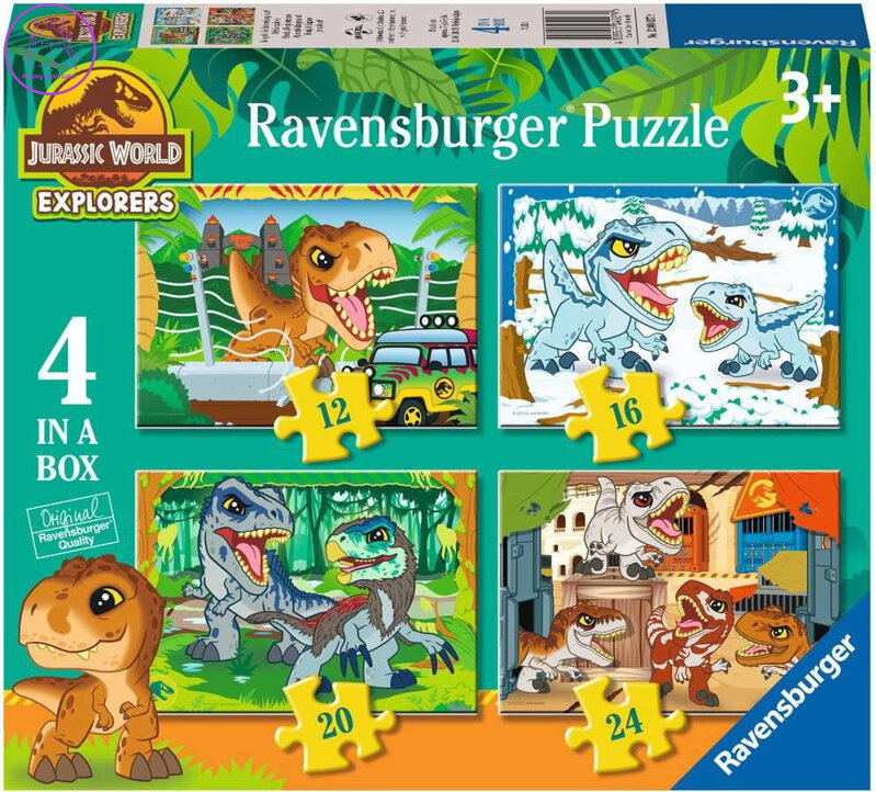 RAVENSBURGER Puzzle Jurský svět: Objevitelé 4v1 (12,16,20,24 dílků)