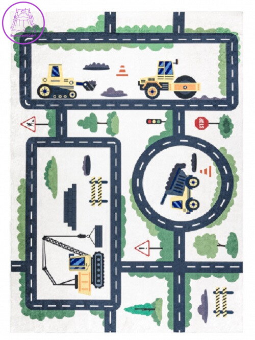 Dětský kusový koberec Bambino 2223 Streets cars cream