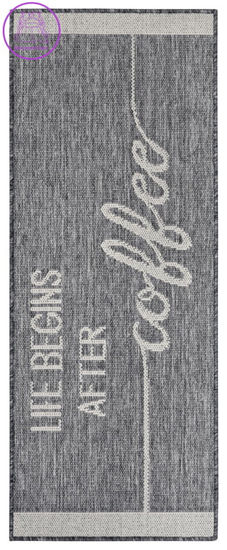 Běhoun Cucina Life Begins After Coffee 105627 Grey Cream