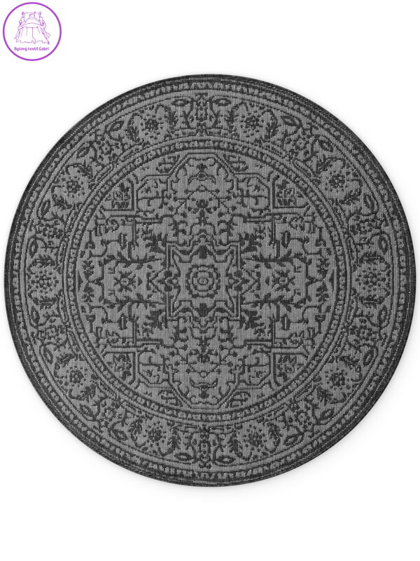 Kusový koberec Duet Kona Black/White kruh - na ven i na doma