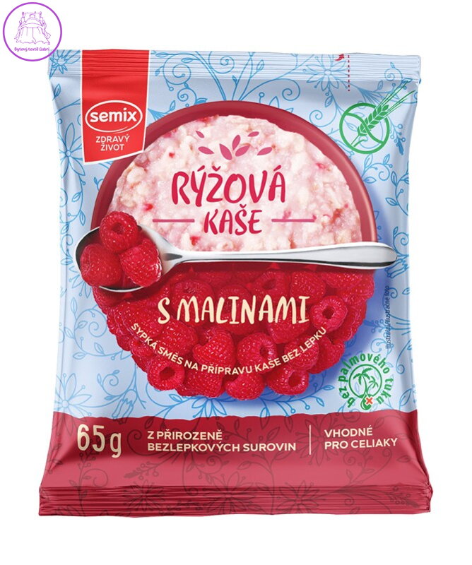 Kaše rýžová s malinami bez lepku 65g Semix 2527