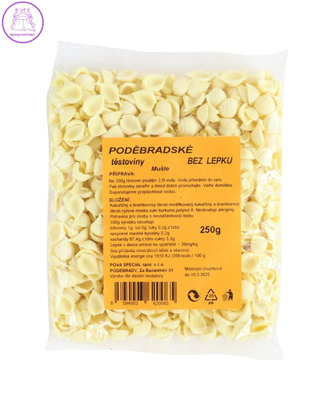 Bezlepkové těstoviny mušle 250g POVA 2185